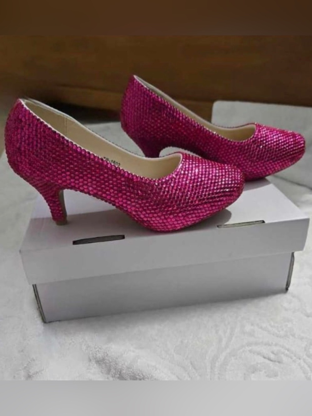 Girls Sparkle Pink Mid Heel Dress Pumps